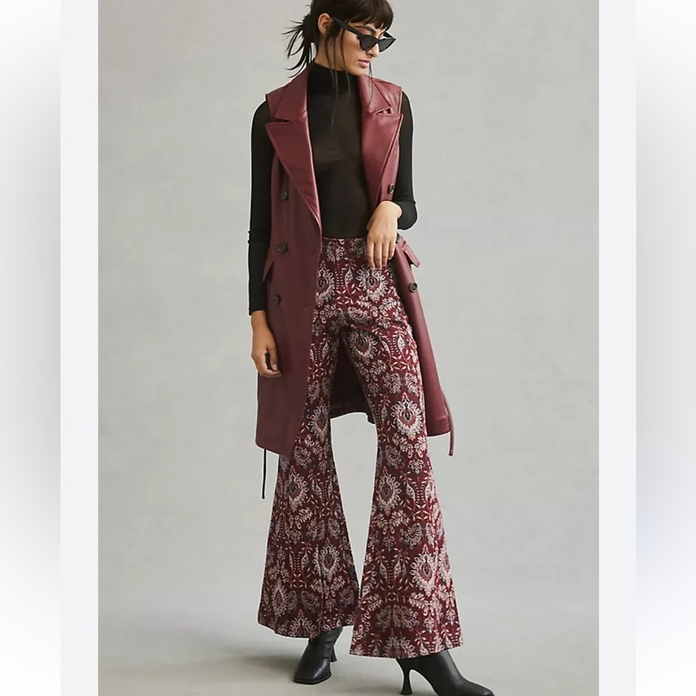 Anthropologie Damask Jacquard Flare Pants - Picture 2 of 13